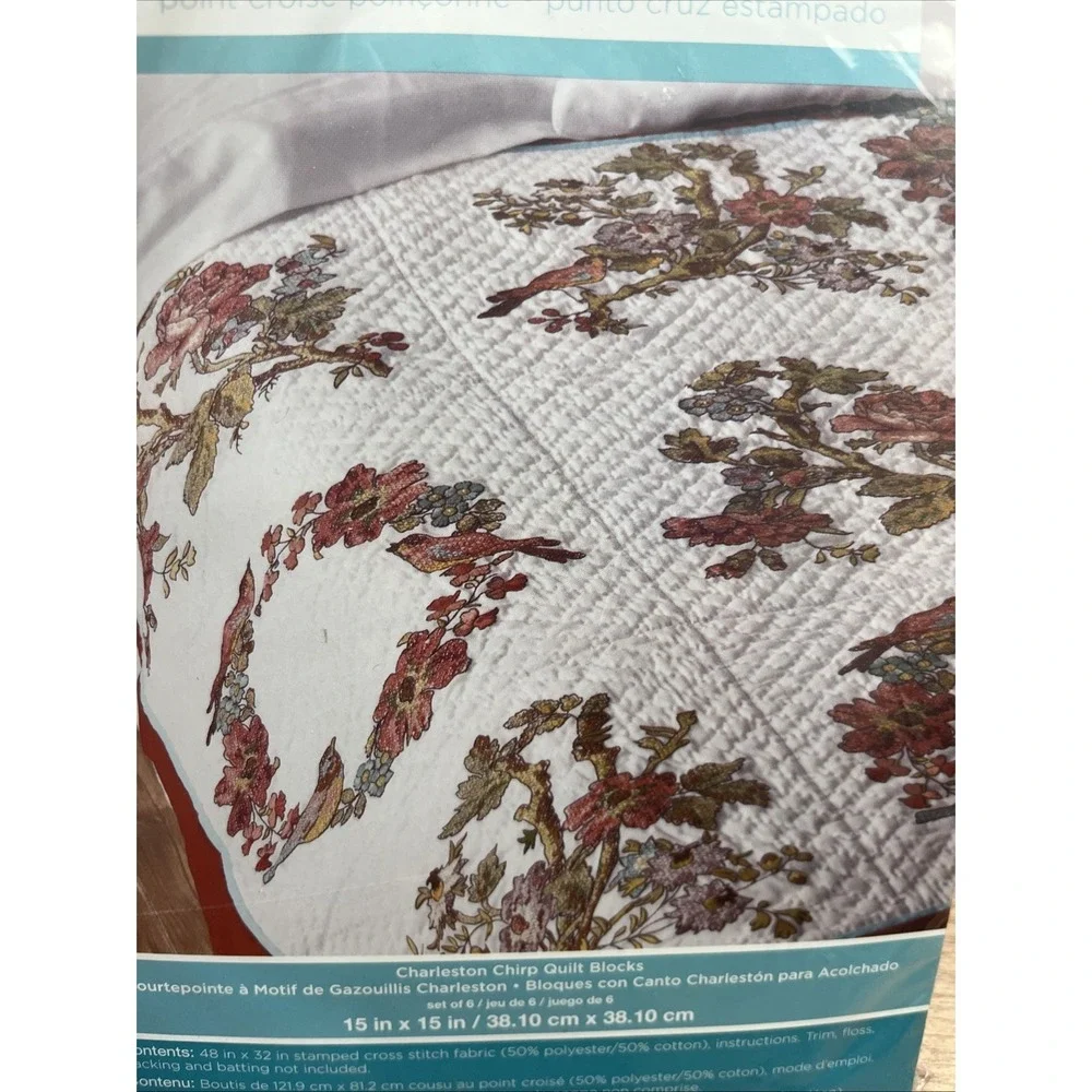 Bucilla Waverly Stamped Cross Stitch Charleston Chirp Quilt Blocks NEW
